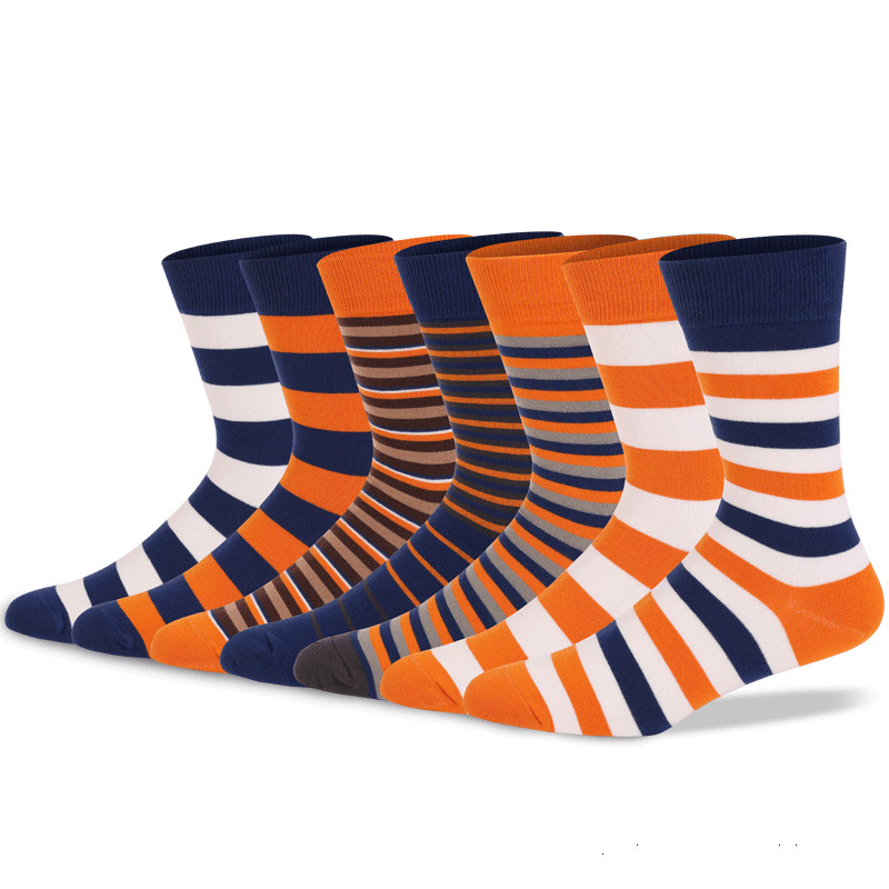 Men's Plus Size Cotton Socks Striped High Waist Stylish Trendy European and American Autumn and Winter Thick Mid-Length Men's Socks Cross-Border Foreign Trade Supply