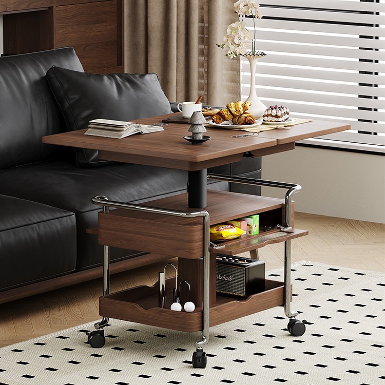 Bochun Caramel Mid-Century Style Trolley Living Room Dual-Purpose Removable Folding Removable Dining Table Lift Coffee Table Home