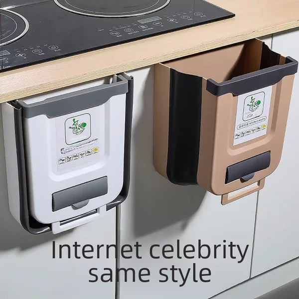 Kitchen Trash Bin Foldable Household Cabinet Door Wall-mounted Garbage Storage Bin Telescopic Car Trash Bin Special