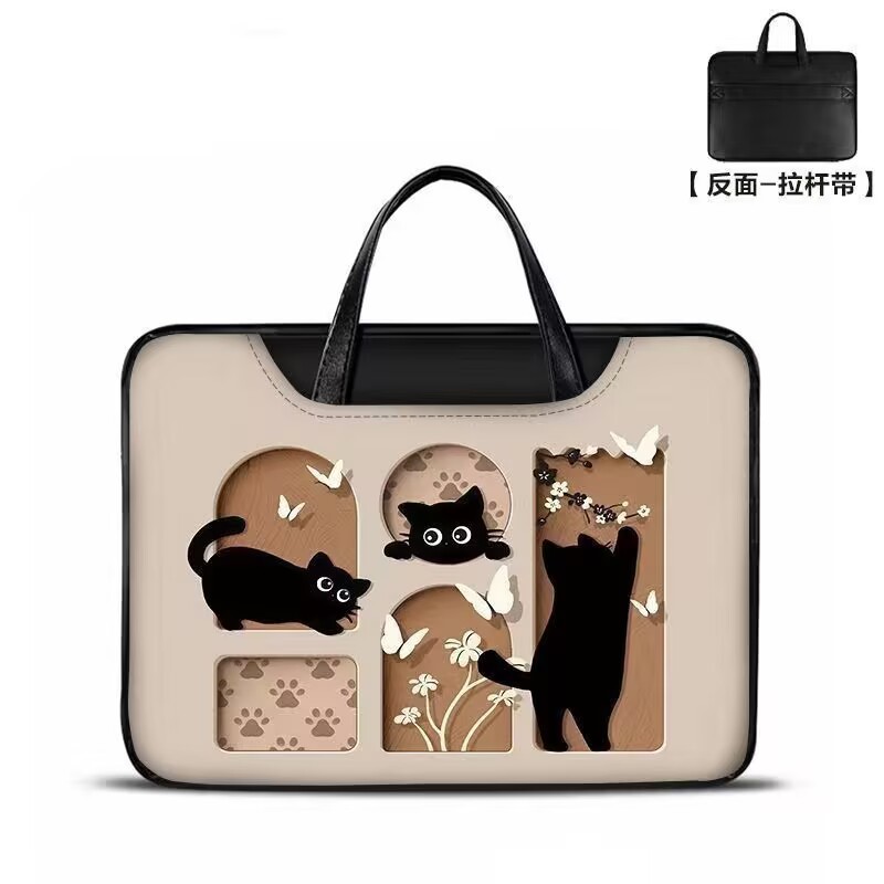 时尚中古风猫咪笔记本电脑包手提单肩两用适用苹果/华为/小米/小|undefined