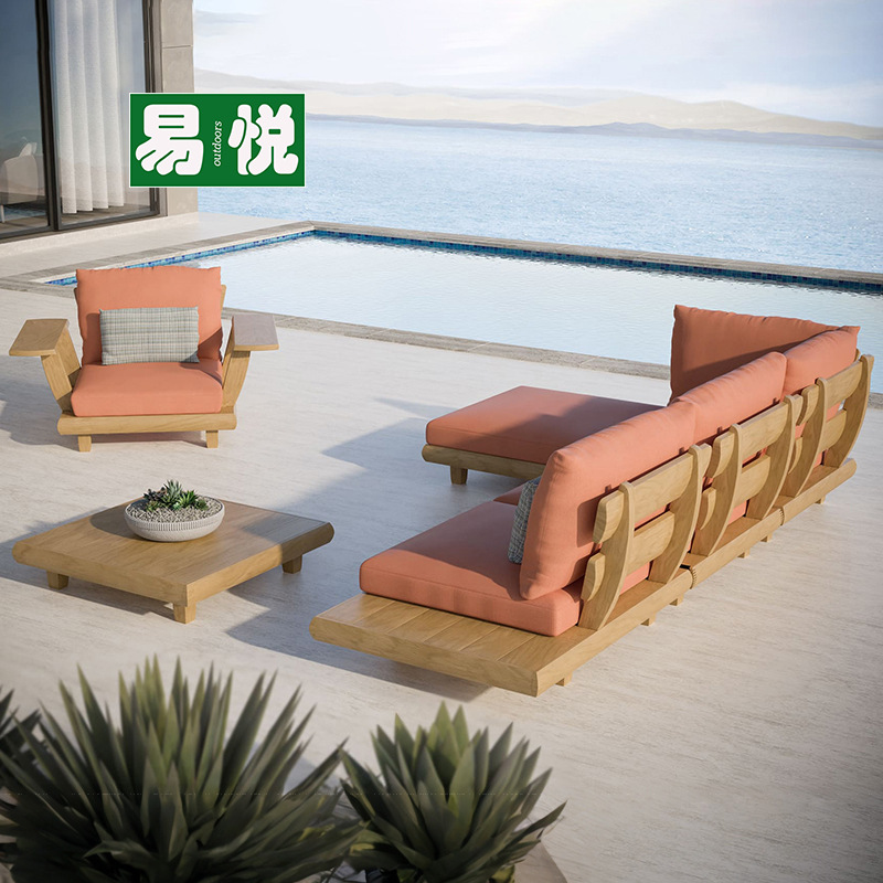Hotel nórdico superior sofá anticorrosivo villa jardín de alta gama ocio sofá patio de madera maciza sofá de teca al aire libre