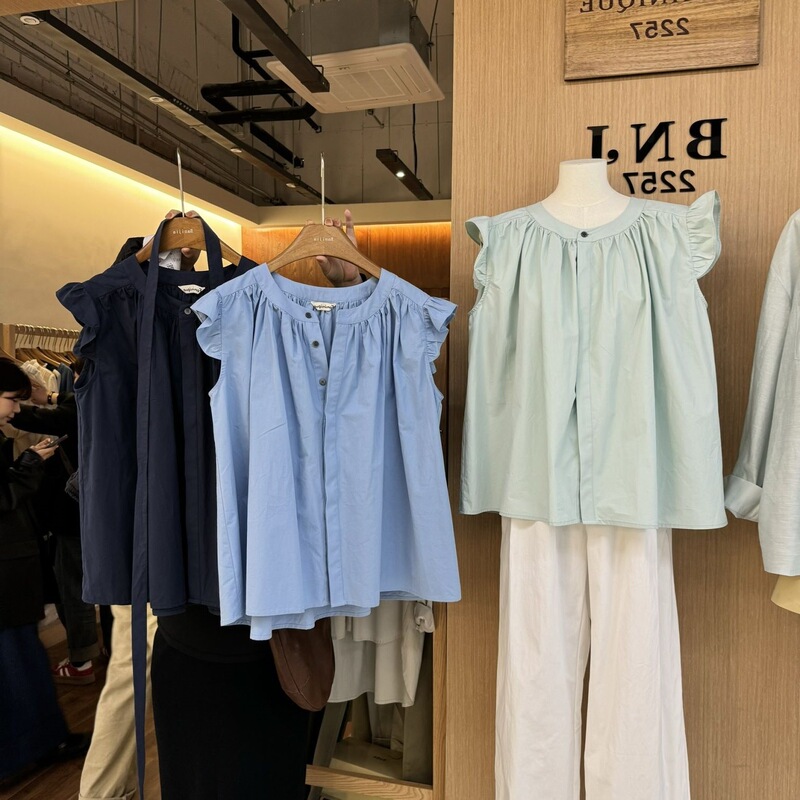 New Chinese Style Korean Style Age-reducing Solid Color Western Style Flying Sleeve Shirt Women's Summer New Loose All-match Slimming Back