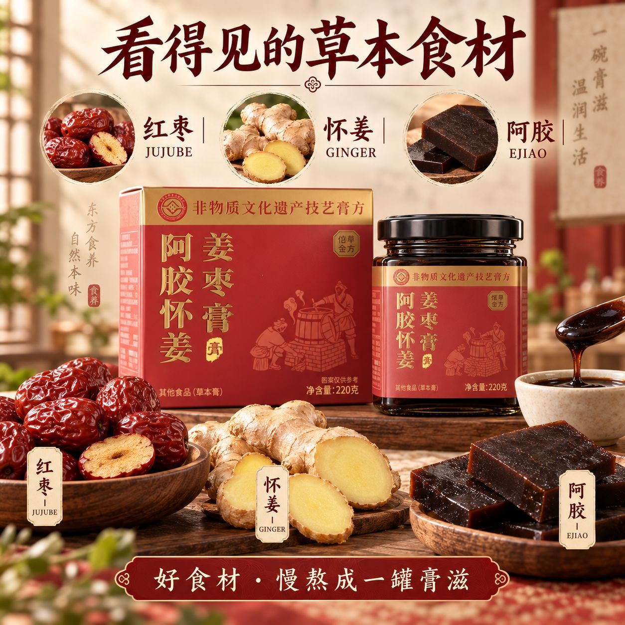 Ginger & Jujube Herbal Paste (Jiang Zao Gao) — Traditional Slow-Simmered Herbal Paste, 220g key features