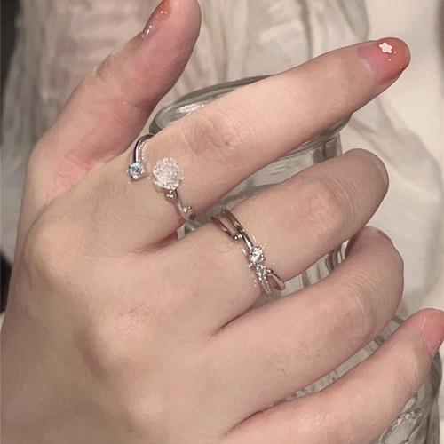 New camellia ring ins girl romantic French open index finger ring bestie niche design trendy hand jewelry