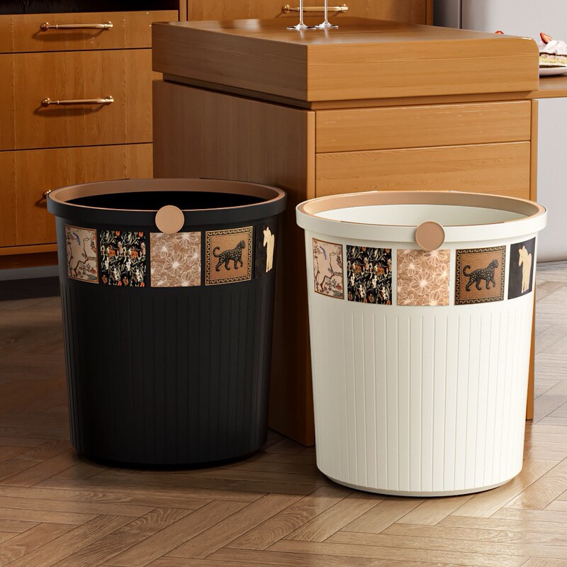 French Retro Style Household Trash Can for Living Room, Bedroom, and Bathroom, Vintage Style, Large Capacity, High Aesthetic Value, Light Luxury Trash Bin
