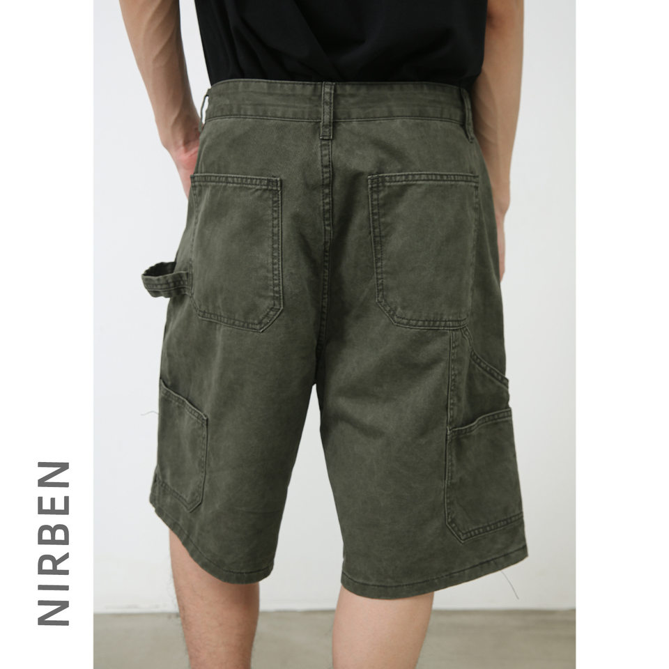 Quần short nam denim ống rộng , lưng cao thoải mái mặc mùa hè — Màu cà phê, Màu xanh lá, Màu đen