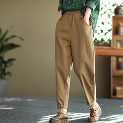 纯棉工装裤女春秋季宽松大码休闲裤高腰百搭工装裤运动直筒裤子潮