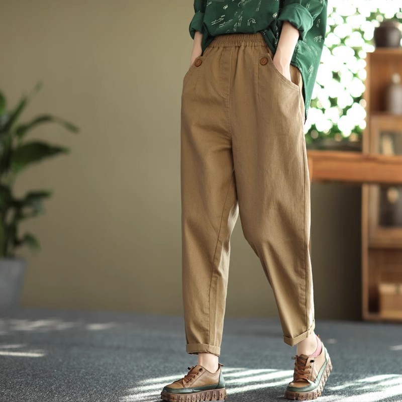 纯棉工装裤女春秋季宽松大码休闲裤高腰百搭工装裤运动直筒裤子潮|undefined