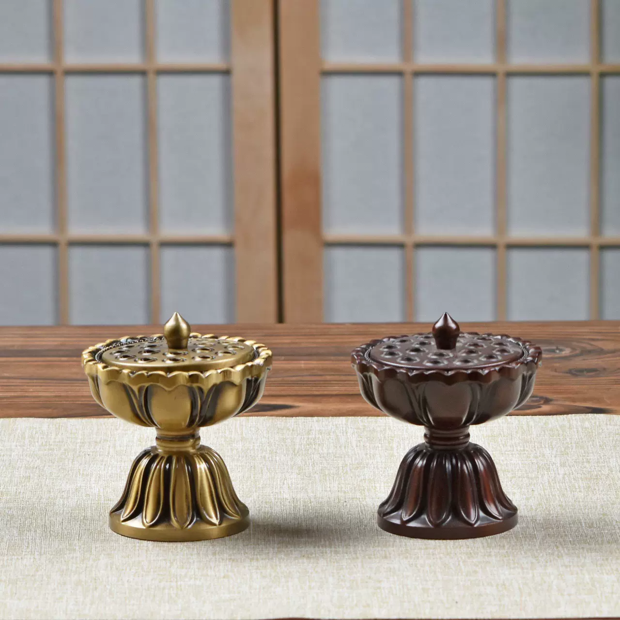 宝莲灯香炉 禅意莲花锌合金香炉香篆 仿古做旧室内香道摆件盘香炉