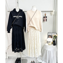 秋冬内里加厚温柔拼接镂空蕾丝半身裙2025新款百搭a字中长款裙子