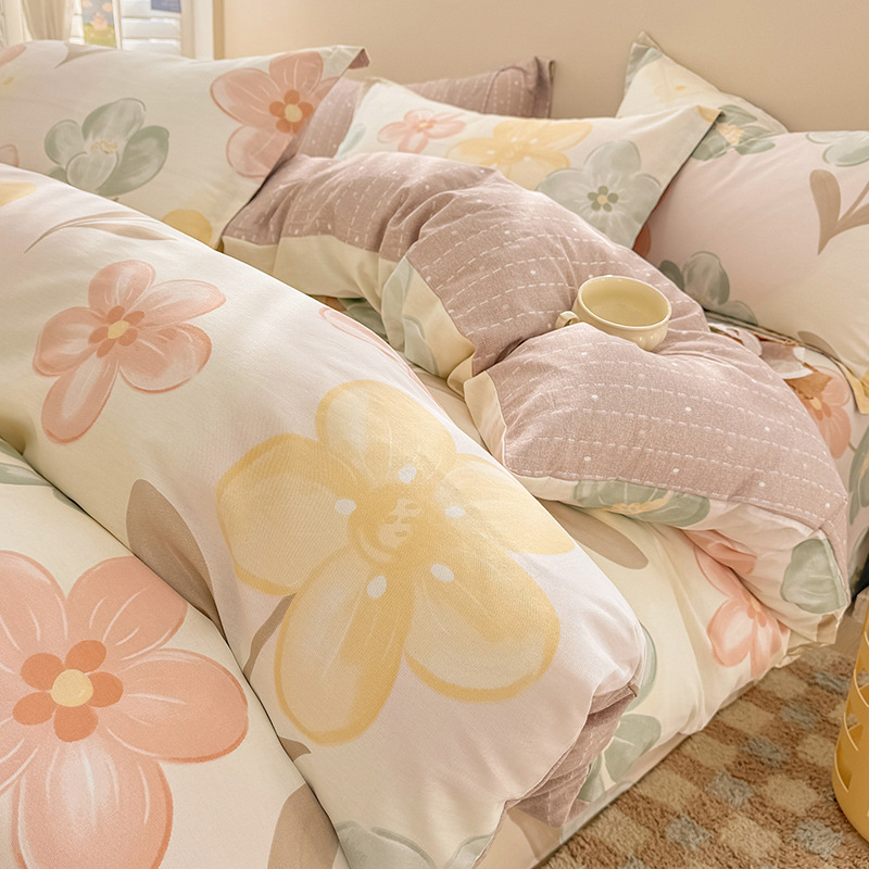 Cama de algodón de cuatro piezas de algodón puro 2025 nuevo estilo sábana funda de edredón sábana ropa de cama de tres piezas