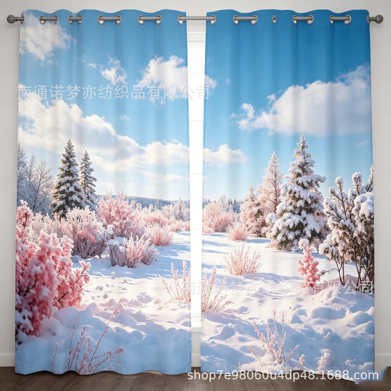 Cross-border winter blackout curtains, Nantong digital printing snow scene, custom-made from your design, dropshipping available Cross-border winter blackout curtains, Nantong digital printing snow scene, custom-made from your design, dropshipping available