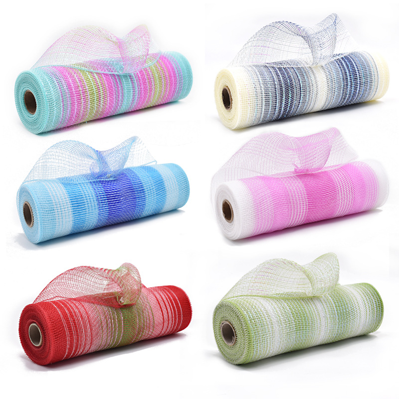 厂家批发节日装饰渐变网布鲜花包装网纱pp塑料纱网 10.5寸x10码