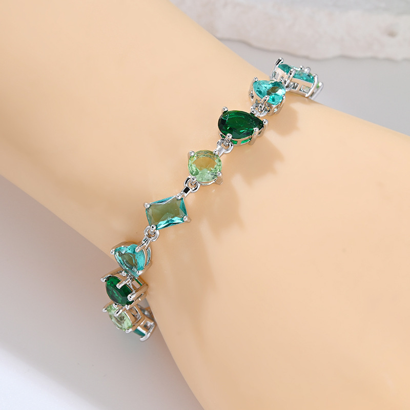 Popular Colorful Gemstone Bracelet for Women, Brass Inlaid with Zircon, Multi-Color Fashion Light Luxury Jewelry Wholesale, Valentine's Day Gift Popular Colorful Gemstone Bracelet for Women, Brass Inlaid with Zircon, Multi-Color Fashion Light Luxury Jewelry Wholesale, Valentine's Day Gift