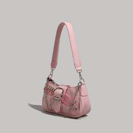 千禧辣妹腋下包女2025新款粉色简约小方包百搭链条手提包单肩包