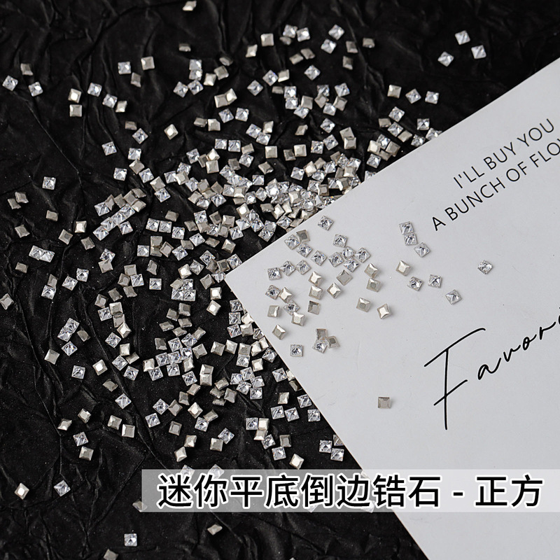 5A Zirconia Square-Shaped 2/2.5/3mm Zirconia Nail Art Rhinestones, Super Shiny Mini Flat-Back Rhinestones, Transparent White Super Shiny
