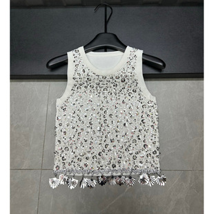 High-Quality 2025 Summer New Fragrant Heavy-Duty Leaf Sleeveless Round Neck Pullover Vest Versatile Women's Top