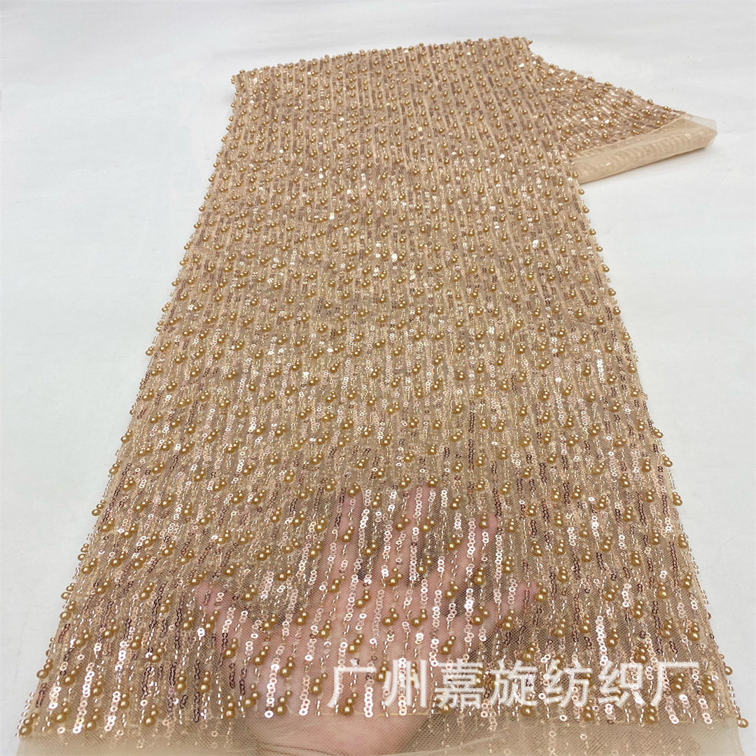 Tela de encaje francés con cuentas y rayas rectas a la moda, en stock, para vestidos de novia con bordado de encaje francés. image 4