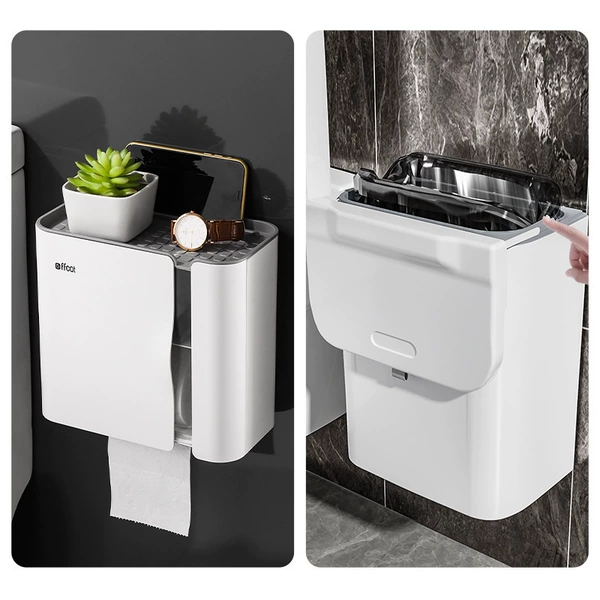【B】White + wall-mounted trash can
