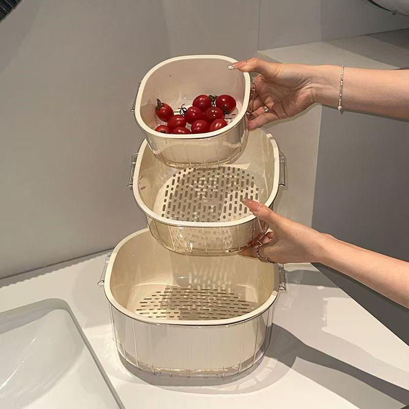 双层新款沥水洗菜菜篮水果盘水果客厅塑料菜篮子篮子家用厨房加1A|undefined