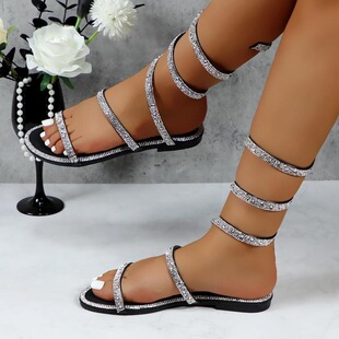 D 35974 Sparkling Cross Strap Sandals �W荽��控��Ь �羳��