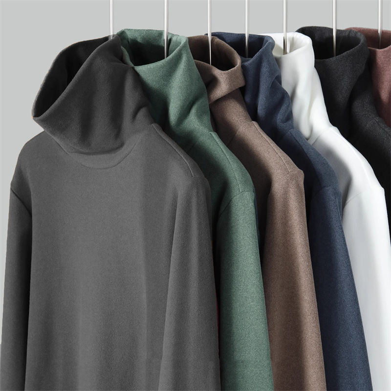 Japanese-style velvet turtleneck bottoming shirt men's autumn and winter solid color thickened double-sided velvet warm inner half-weight long-sleeved T-shirt