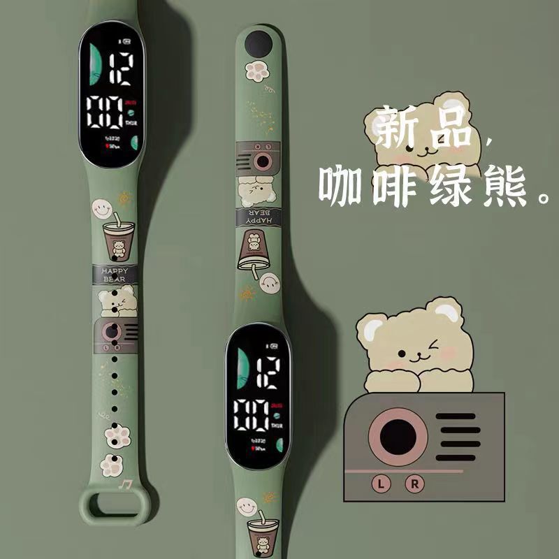 2024 explosión de chatarra oso de café M9 impresión pulsera relojes de pulsera niños estudiantes moda lindo reloj electrónico LED