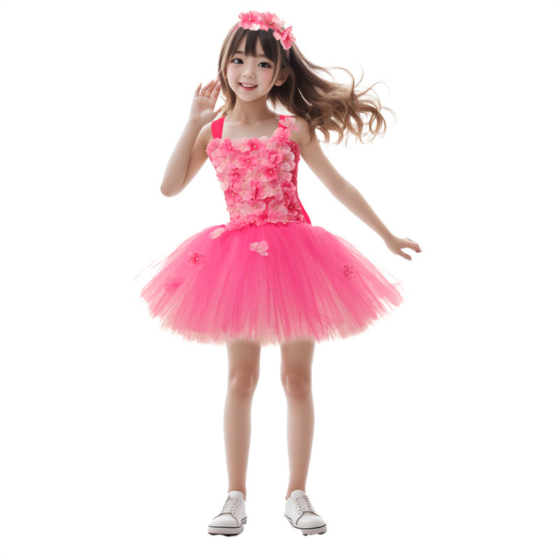 Flower Fairy Sweet Princess Dress Children's Party Dance Dress Girls Festival Performance Floral Tutu Dress