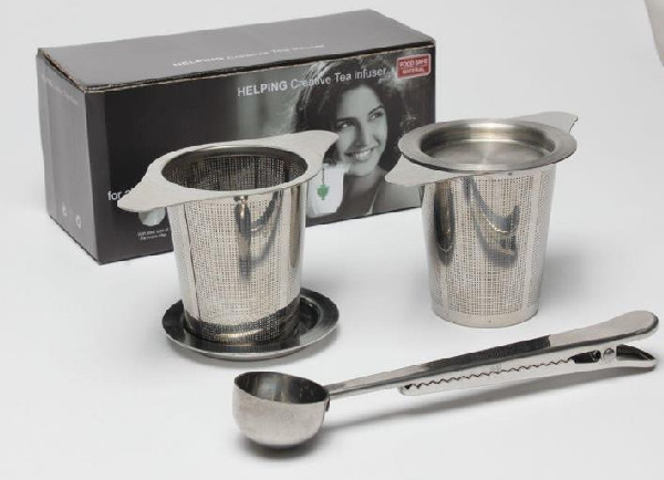 Suministro directo de fábrica fabricante de té 304 colador de té de acero inoxidable simple plegable juego de té binaural accesorios gran cantidad en stock