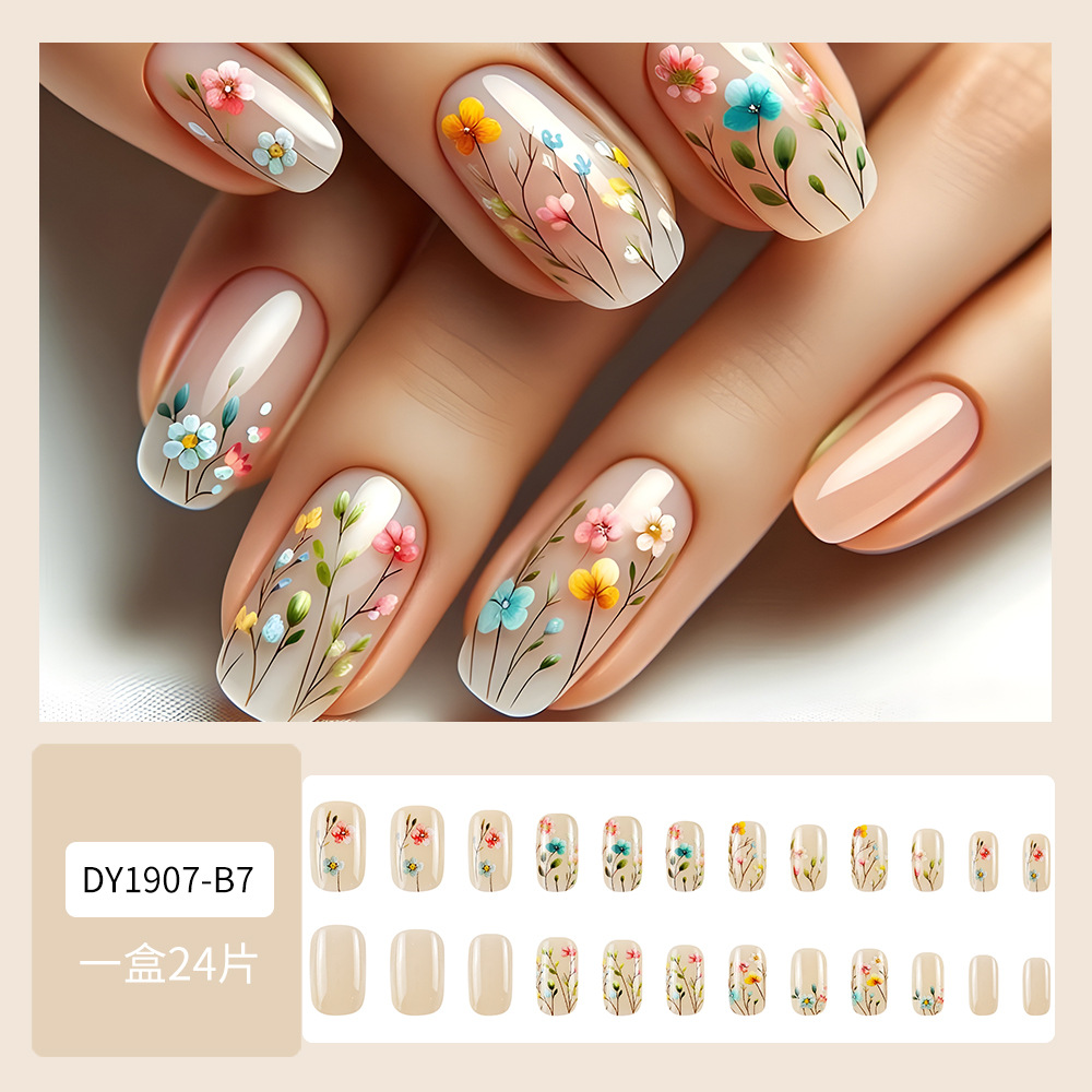 Dulce y fresco, flores de colores, uñas, uñas, ramas de estambres de flores simples, parches de uñas al por mayor, uñas de vestir más vendidas en Europa y América