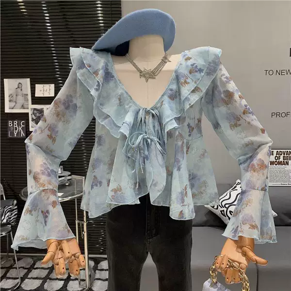 Blue cardigan, wide color palette