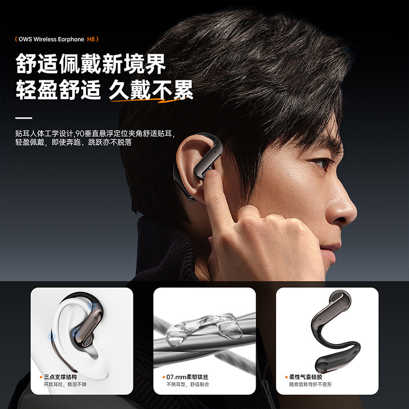 メーカーがカスタマイズした2025年新作BluetoothヘッドセットH8星空スクリーン吊り耳型非インイヤー低ワイヤレスBluetoothヘッドセット|undefined
