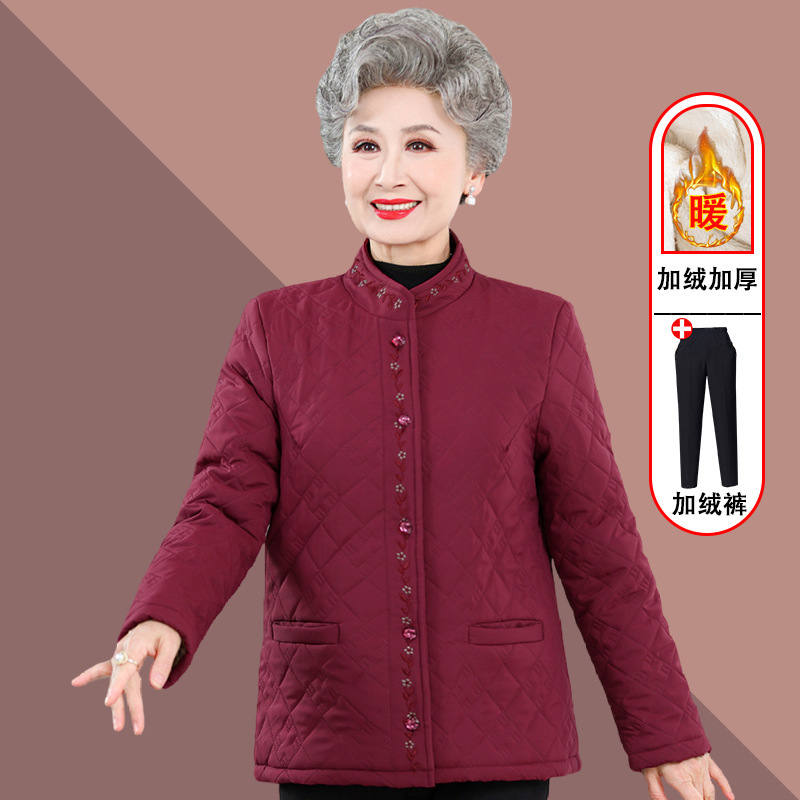 おばあちゃんの冬用綿入れ服、中高年女性用、裏起毛綿入れジャケット、お母さんの軽量インナーライナー、おばあさんの服、大きいサイズ|undefined