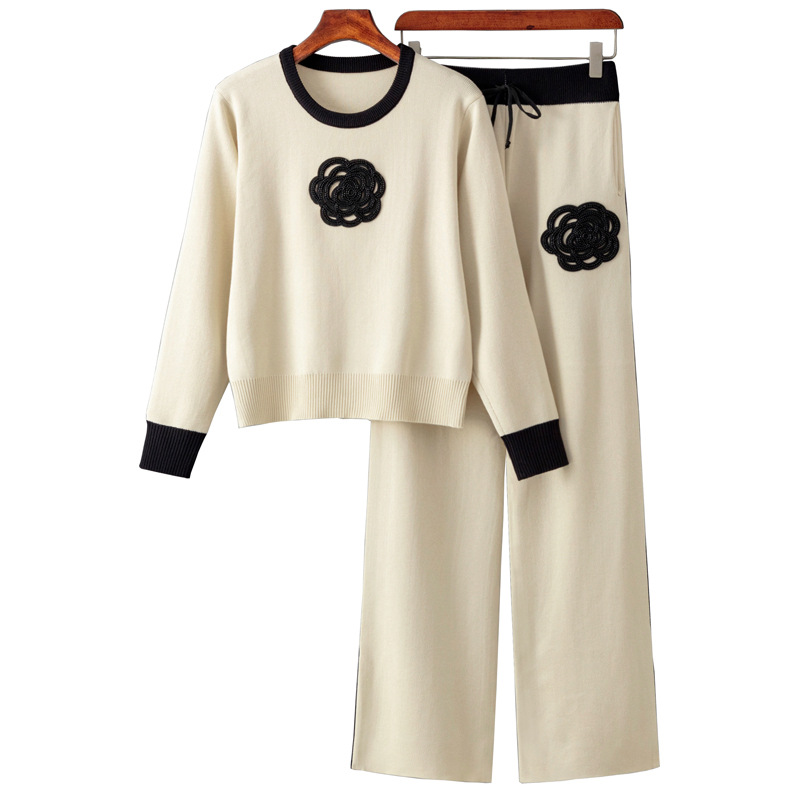 Women's Clothing Fashion Suits For Women In Spring And Autumn, Loose Irregular Knitted Tops, Wide Leg Pants, Two Piece Suits, Embroidery Trendy Brands_voghion.com