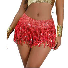 2025跨境爆款肚皮舞裙表演出服女性感亮片半身裙舞台表演短裙成人