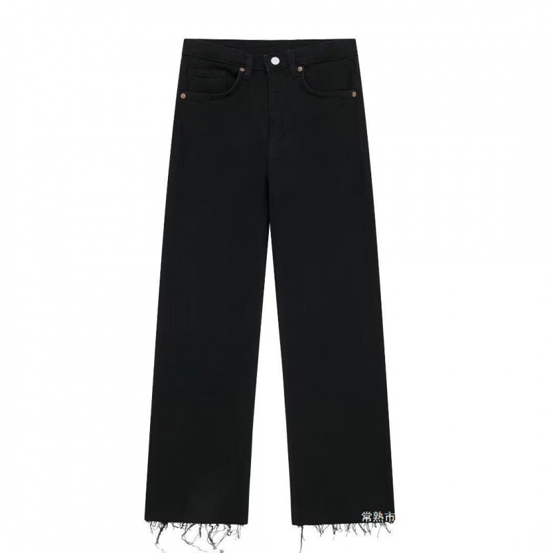 New Summer Women's New Mid-Waist Ankle-Length Flared Denim Trousers Black Dark Blue Black Gray Flat Spandex