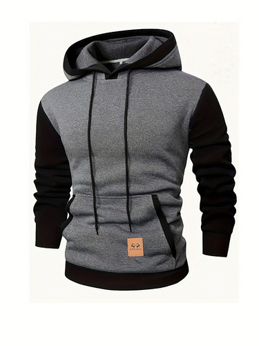 2025 Spring and Autumn European and American Men's Color Block Hooded Sweatshirt with Faux Fur Liner, Fashionable and Casual Sports Top