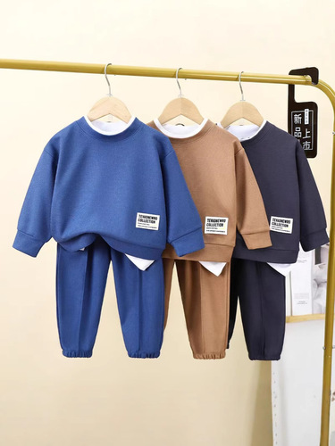 Gebaobao children's clothing Waffle 2024 fake two-piece sweater casual suit for men and women spring babies children children boys