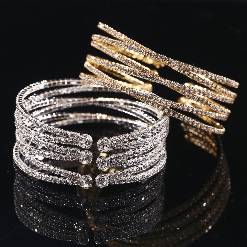 Cross-border European and American Bride New Crystal Bracelet Rhinestone Cross Opening Bracelet Women Elastic Bracelet Accessories
