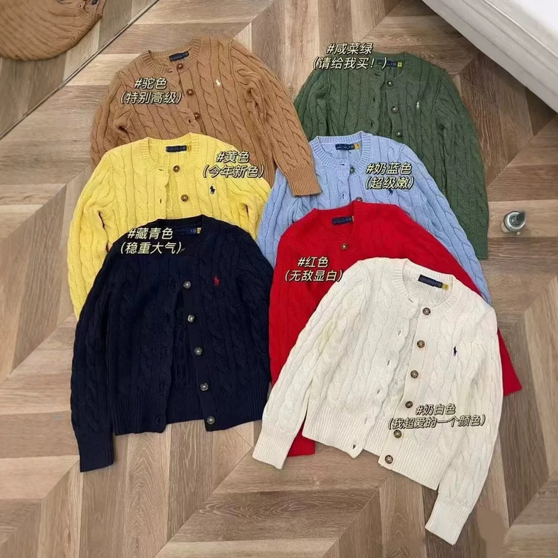 【Original label can be scanned】Ralph Lauren knitted cardigan polo shirt cable knit women's round neck sweater jacket