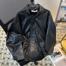 美式复古机车皮衣外套男女潮牌春秋口袋设计感休闲开衫炸街皮夹克