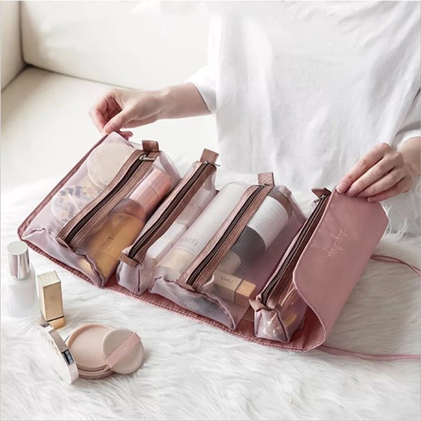 Waterproof folding capacious cosmetic bag