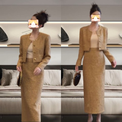 单/套装 名媛时尚小香风套装秋季新款气质长袖外套半身裙两件套潮