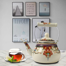 厂家现货批发 2.5L梨形壶珍品花陶瓷手柄 搪瓷水壶 珐琅壶 新疆花