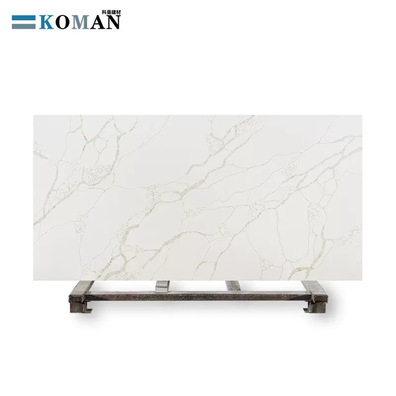 科曼厂家批发人造石石英石鱼肚白高级大花纹防火耐磨板材台面定制