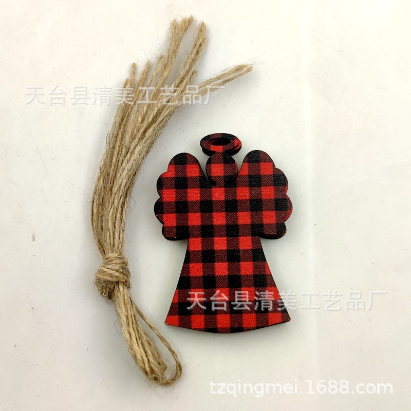 33 rojo y negro Plaid SERIE DE Navidad madera chips colgantes decorativos de Navidad se pueden combinar libremente con 10 piezas en un paquete