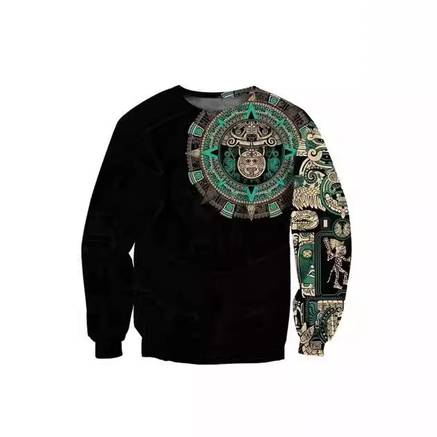 New 3D Printing Mexican Aztec Warrior Sweater Cool Sportswear Casual Long Sleeve Hoodie Men's Clothing