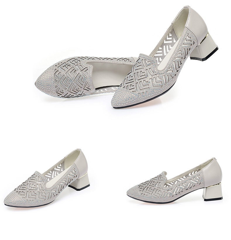 Sandal nữ quai chữ V gót thấp da thật lưới thoáng khí — màu đen chi tiết 17