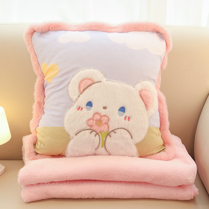 꽃 푸른 곰 [스몰 사이즈 38*38cm 담요 확장 1*1.5m]]