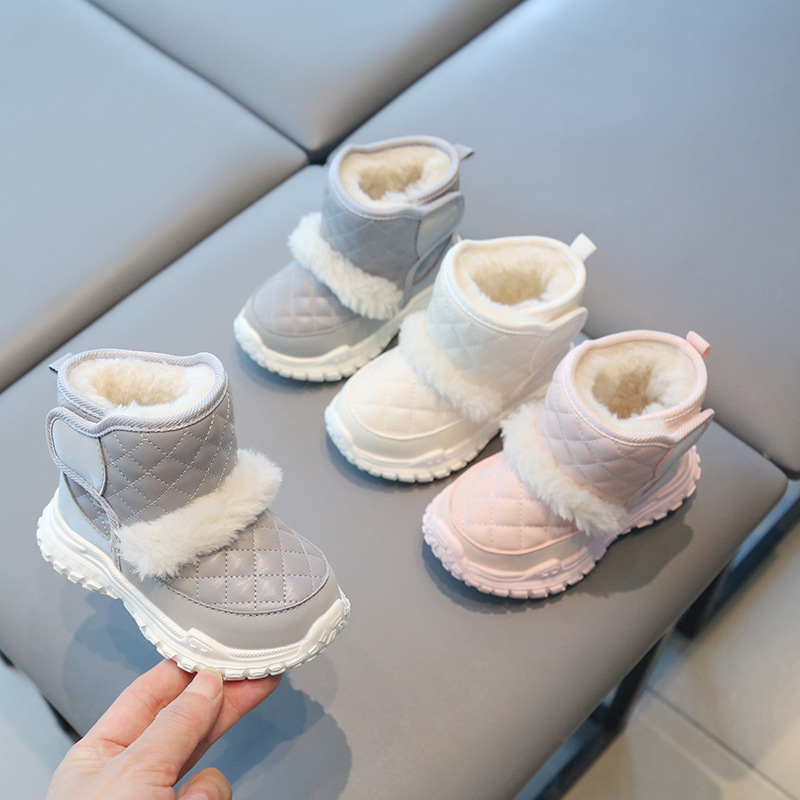 Botas de nieve para niños engrosadas con forro polar de Velcro alto de color sólido zapatos casuales acolchados de algodón cálidos botas acolchadas de algodón para hombres y mujeres